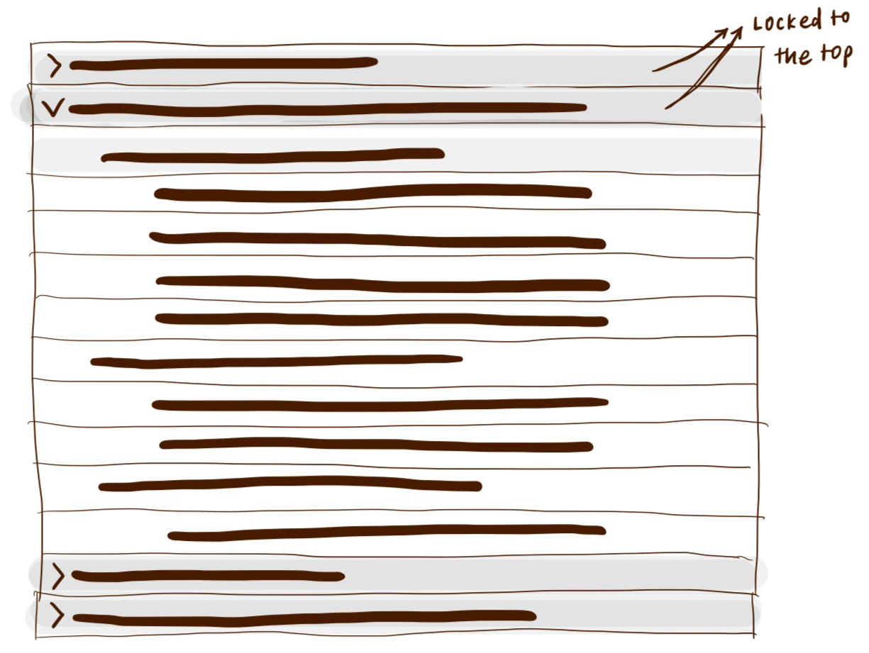 Sketch — parent row locked to top while scrolling